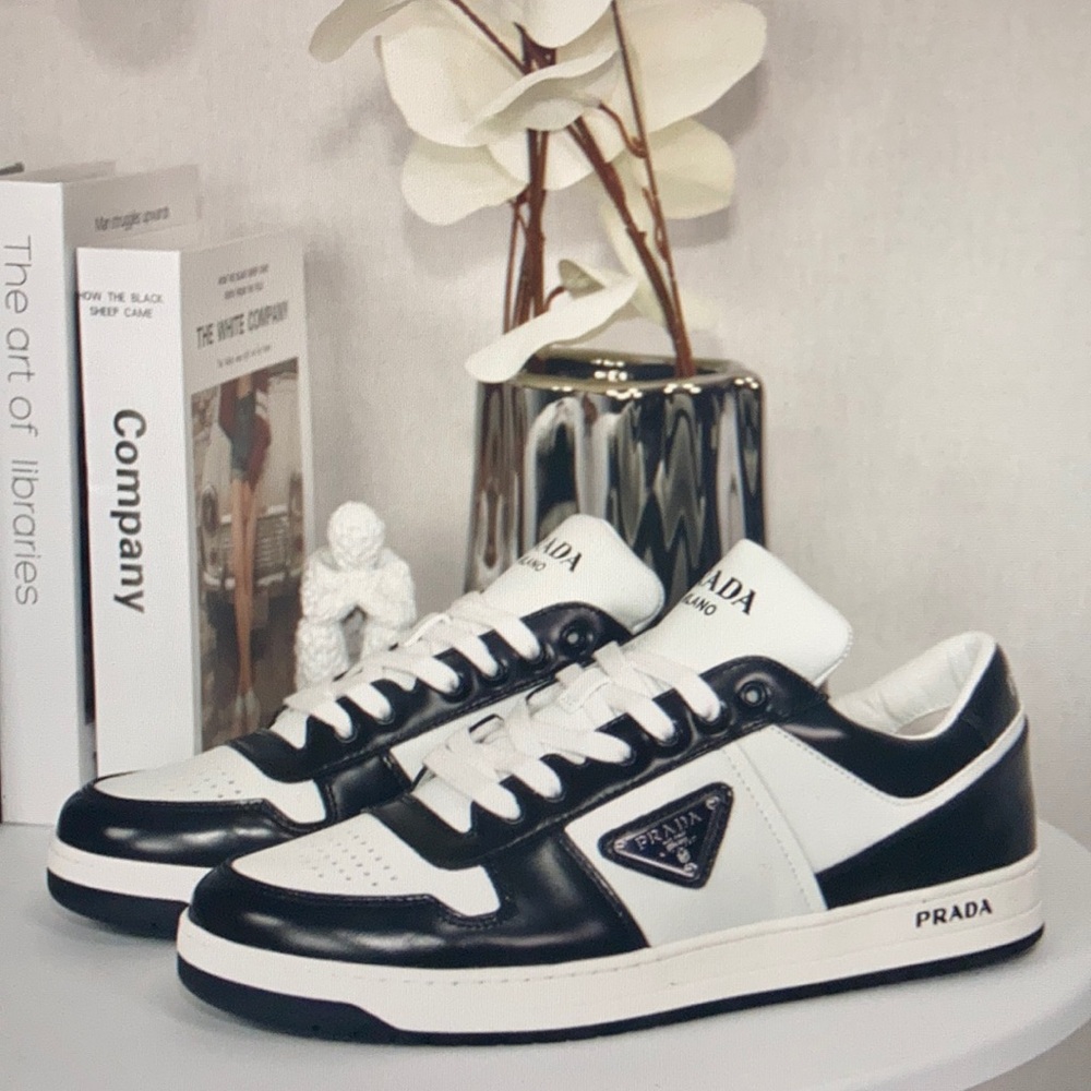 Prada White and Black Sneakers With Retro Design